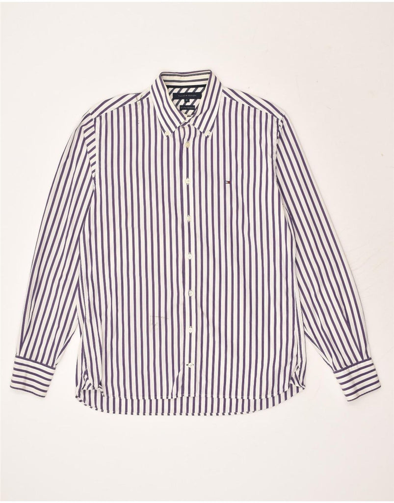 TOMMY HILFIGER Mens 80'S Two Ply Shirt Medium Purple Striped Cotton | Vintage Tommy Hilfiger | Thrift | Second-Hand Tommy Hilfiger | Used Clothing | Messina Hembry 