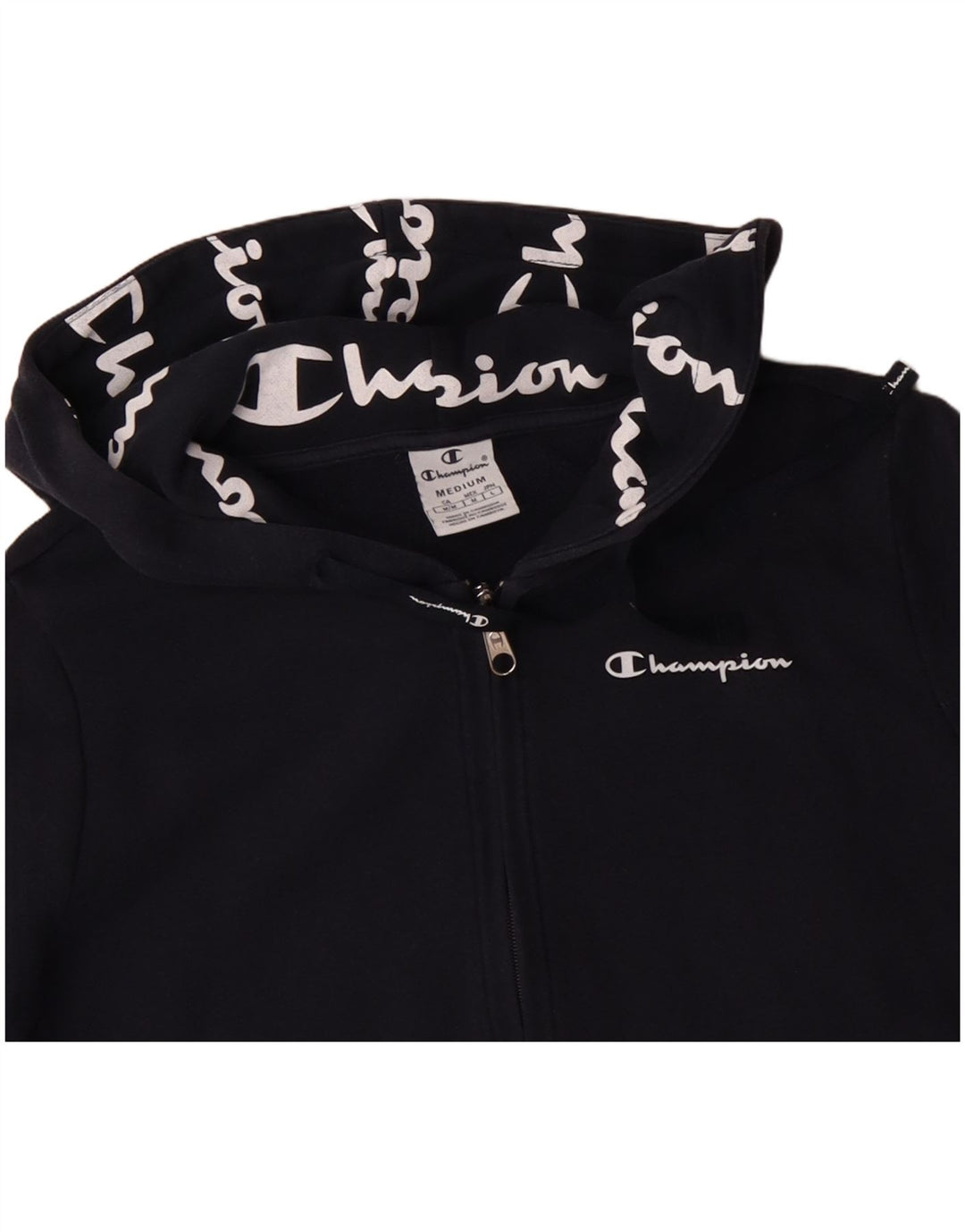 CHAMPION Womens Zip Hoodie Sweater UK 14 Medium Navy Blue Cotton