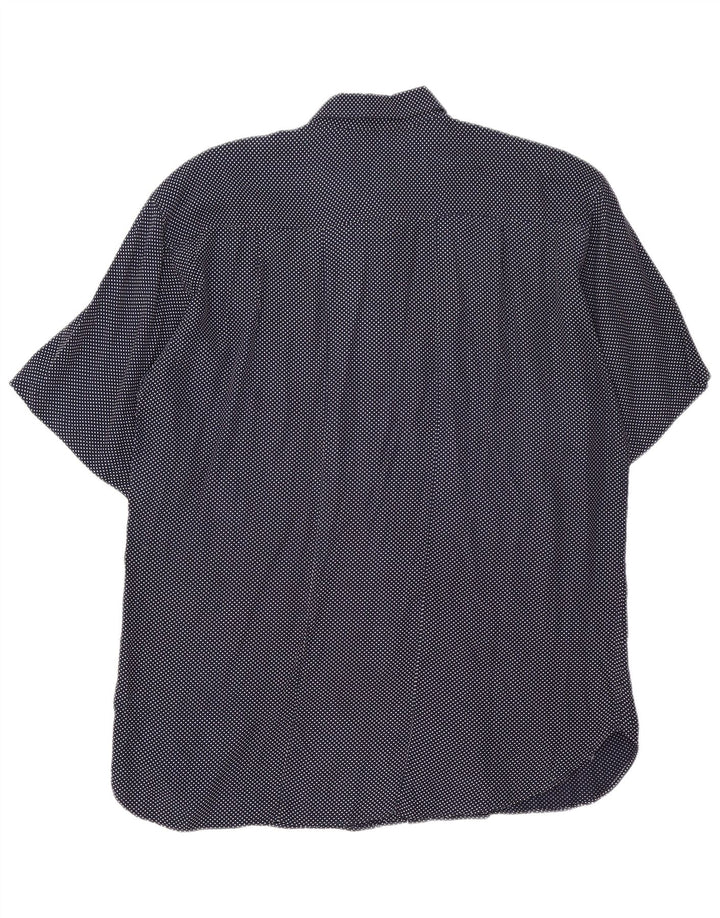 Vintage Mens Short Sleeve Shirt Medium Navy Blue Spotted Viscose
