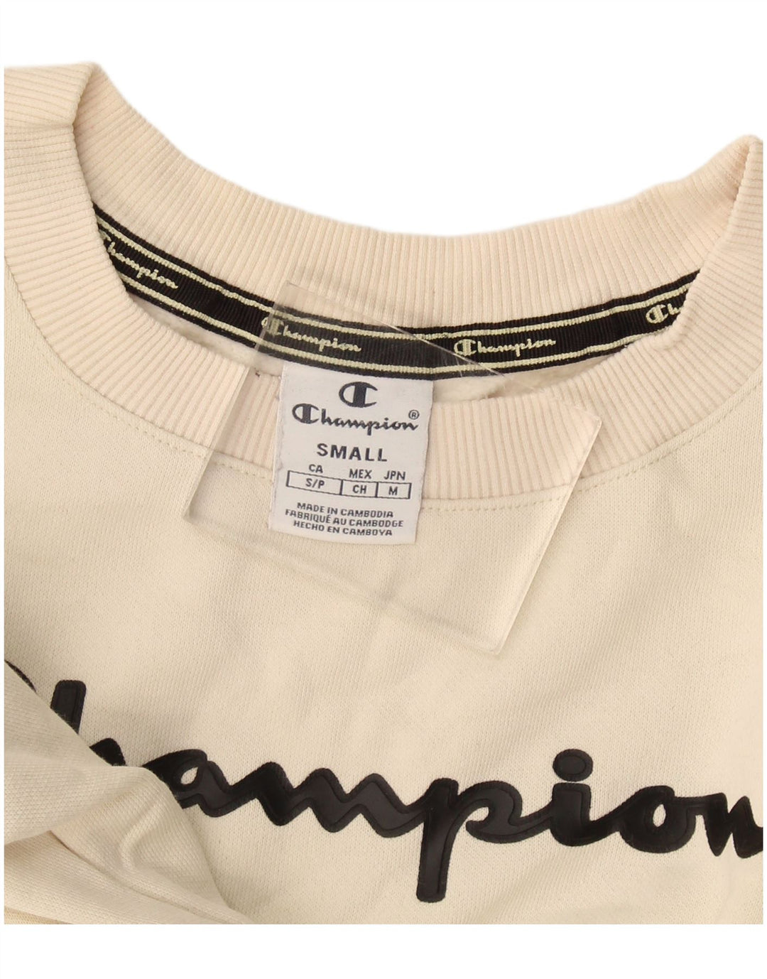 Champion Womens Graphic Oversized Sweatshirt Jumper UK 10 Small Off White
