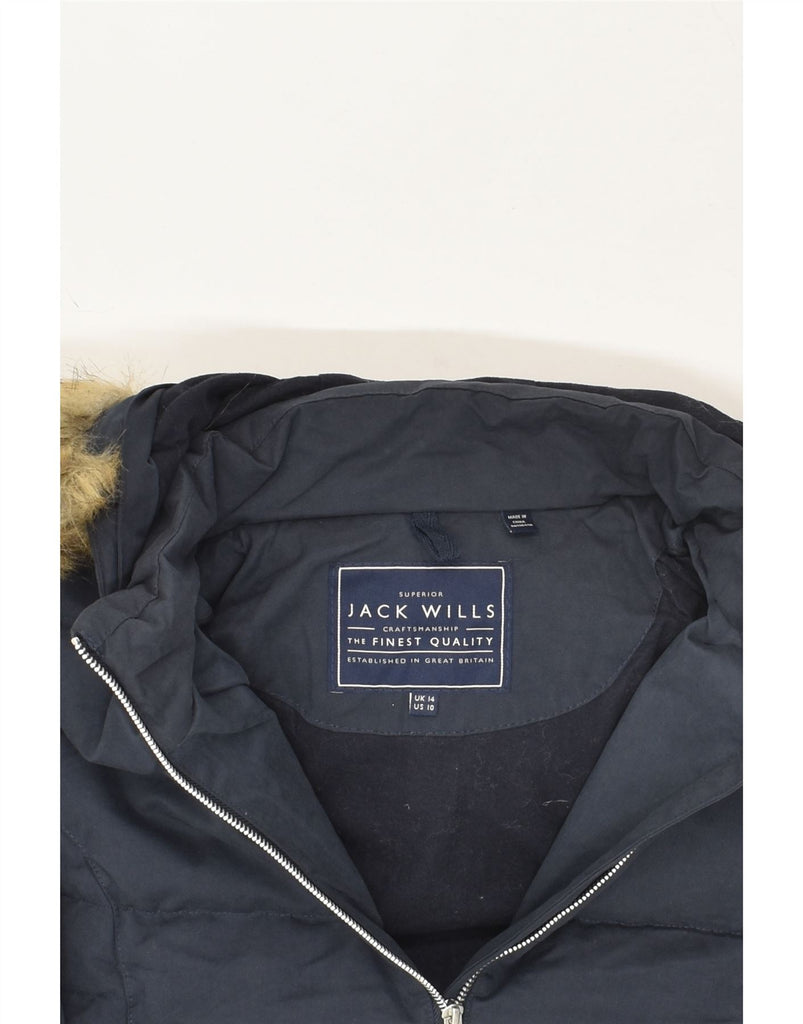 JACK WILLS Womens Hooded Padded Jacket UK 14 Large Navy Blue Polyamide | Vintage Jack Wills | Thrift | Second-Hand Jack Wills | Used Clothing | Messina Hembry 