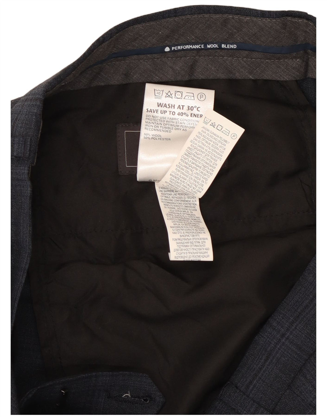 Marks & Spencer Mens Tailored Fit Suit Trousers W32 L33 Navy Blue Check