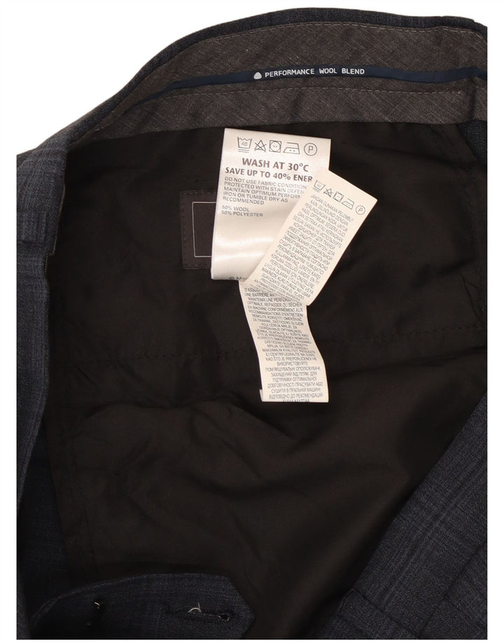 Marks & Spencer Mens Tailored Fit Suit Trousers W32 L33 Navy Blue Check