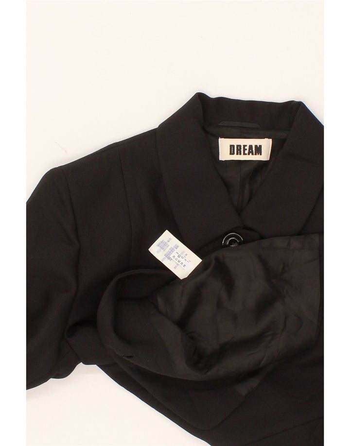 DREAM Womens 4 Button Blazer Jacket UK 12 Medium Black Polyester Vintage Dream and Second-Hand Dream from Messina Hembry 
