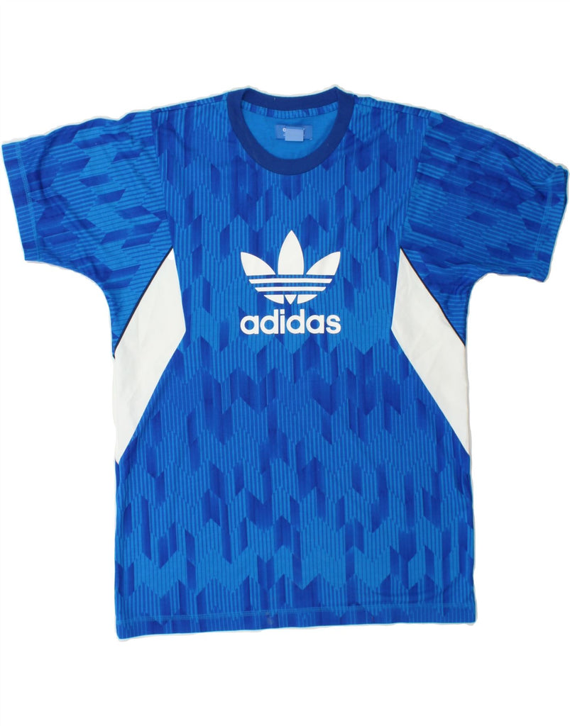ADIDAS Mens Graphic T-Shirt Top Medium Blue Chevron Vintage Adidas and Second-Hand Adidas from Messina Hembry 