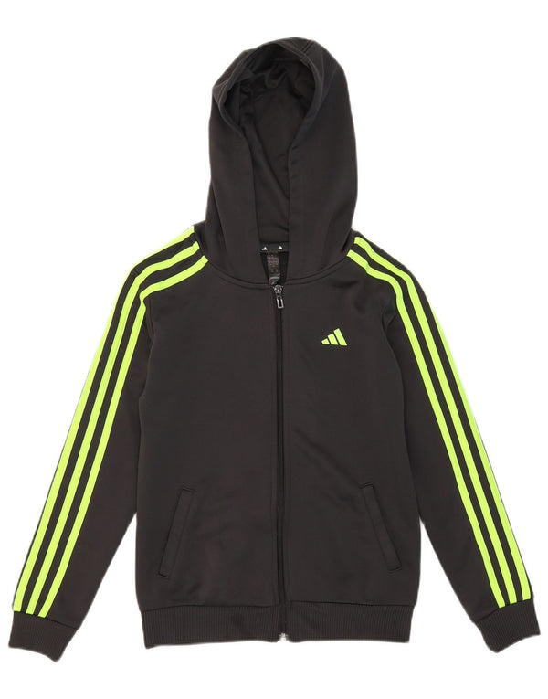 Adidas Girls Aeroready Zip Hoodie Sweater 9-10 Years Grey Polyester