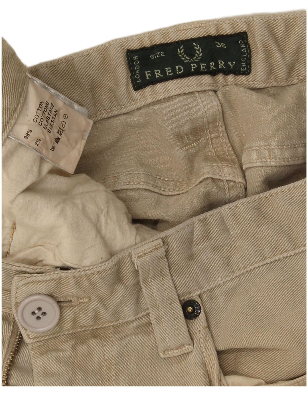 Fred Perry Mens Skinny Jeans W36 L32 Beige Cotton