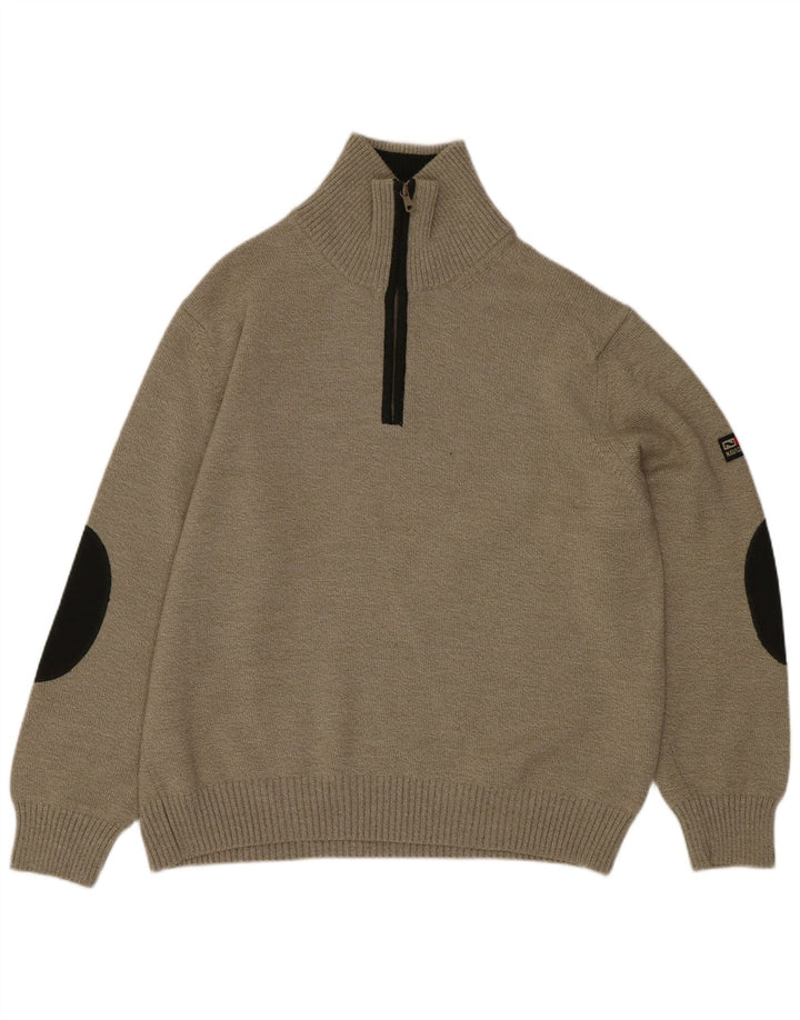 Navigare Mens Zip Neck Jumper Sweater Medium Green Colourblock Wool