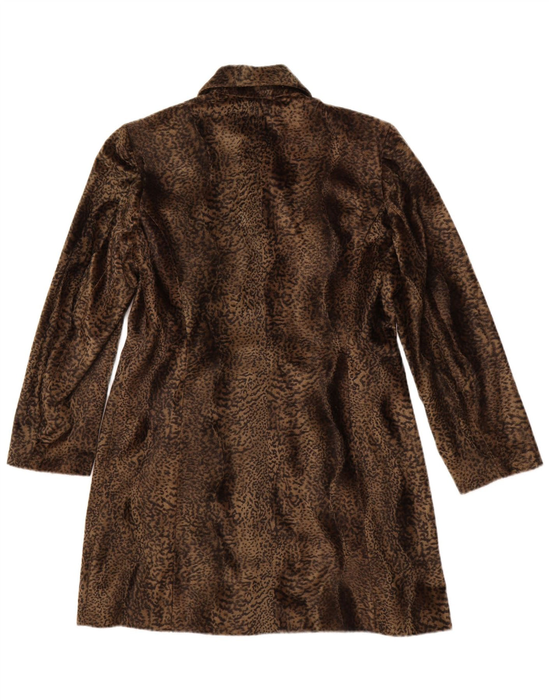 VINTAGE Womens Faux Fur Overcoat UK 14 Medium Brown Animal Print Polyester