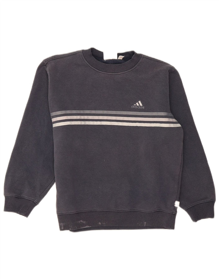 Adidas Womens Sweatshirt Jumper UK 14 Medium Navy Blue Striped