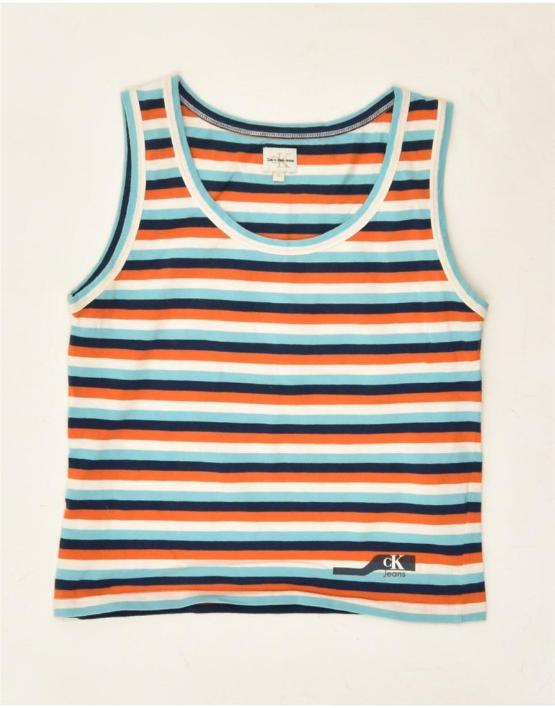 CALVIN KLEIN Womens Crop Vest Top UK 8 Small Multicoloured Striped | Vintage Calvin Klein | Thrift | Second-Hand Calvin Klein | Used Clothing | Messina Hembry 