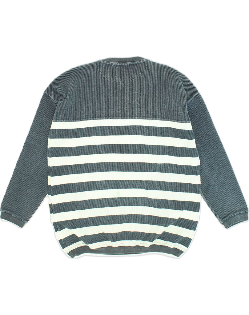 LE LAUREAT Mens Crew Neck Jumper Sweater 2XL Grey Striped Cotton | Vintage Le Laureat | Thrift | Second-Hand Le Laureat | Used Clothing | Messina Hembry 