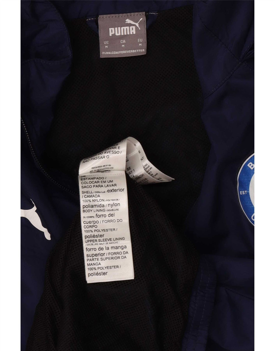 Puma Mens Hooded Rain Jacket UK 38 Medium Navy Blue Colourblock Nylon