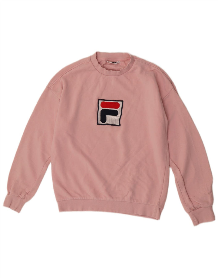 Fila Womens Graphic Sweatshirt Jumper UK 14 Medium Pink Cotton