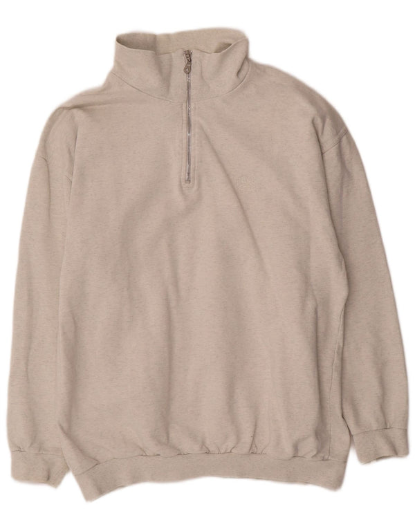 Pioneer Mens Zip Neck Sweatshirt Jumper Large Grey Flecked Cotton