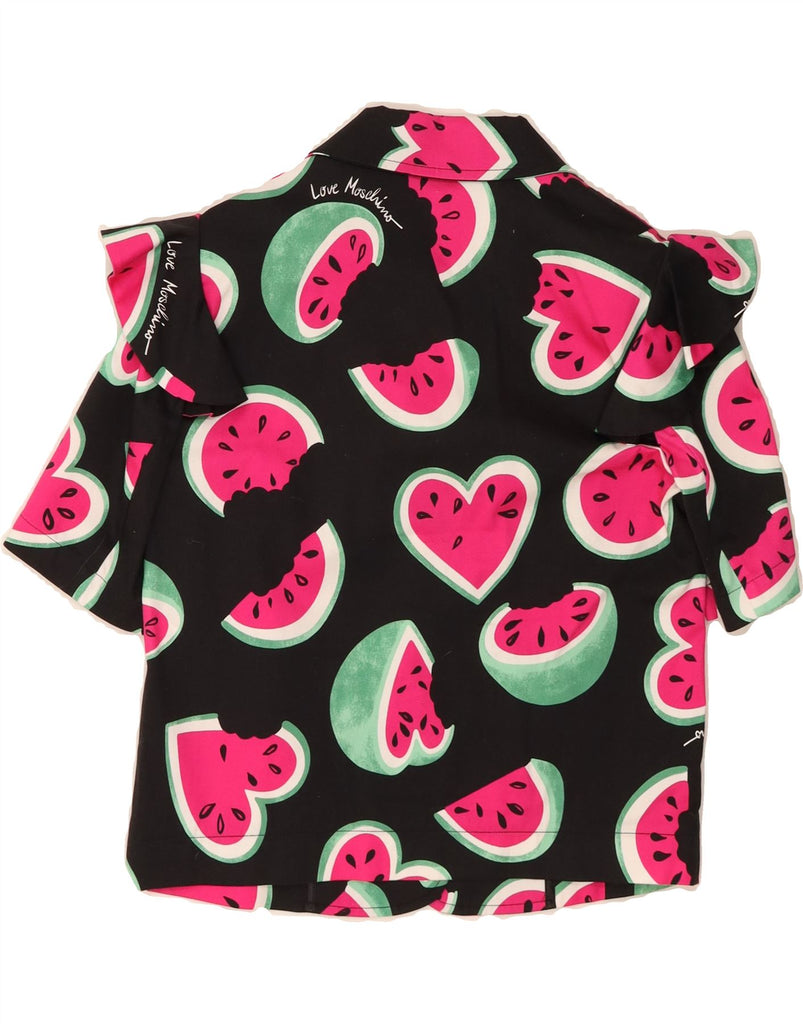 MOSCHINO Womens Graphic Short Sleeve Shirt Blouse UK 8 Small  Black Cotton Vintage Moschino and Second-Hand Moschino from Messina Hembry 