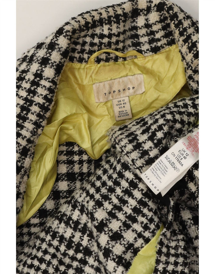 Topshop Womens Double Breasted Coat UK 12 Medium Black Houndstooth