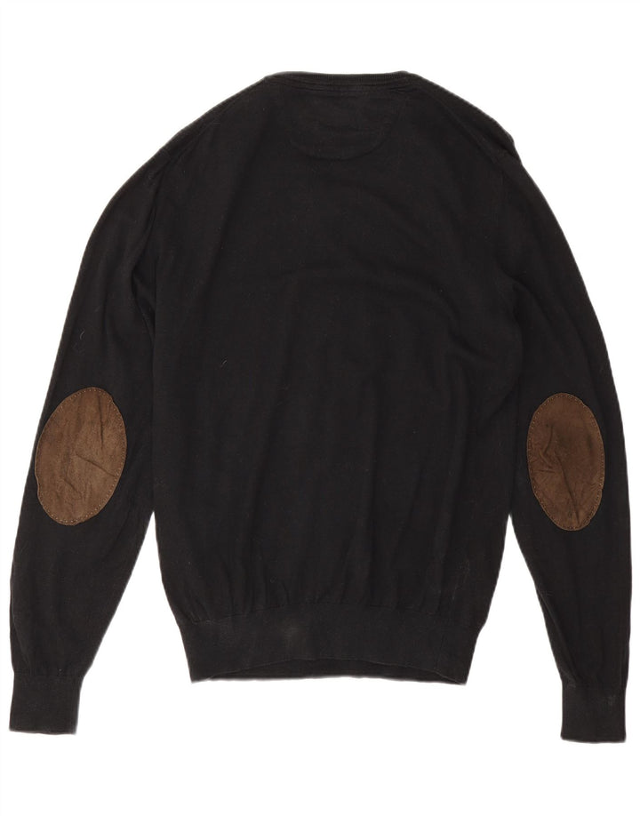 Massimo Dutti Mens V-Neck Jumper Sweater XL Black Cotton