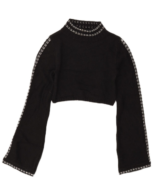 Zara Womens Crop Turtle Neck Jumper Sweater UK 8 Small Black Cotton