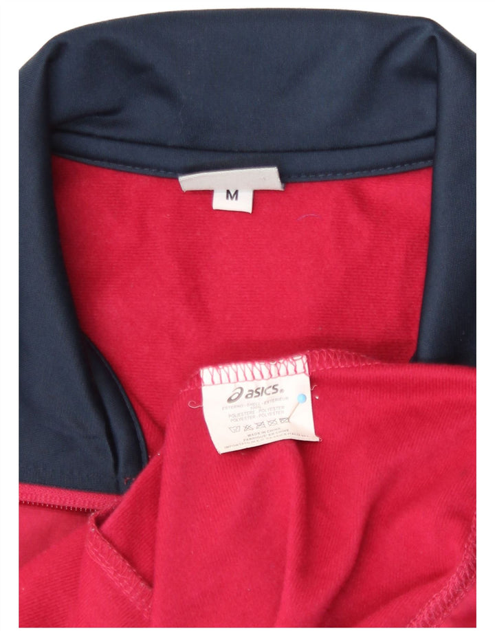 Asics Womens Tracksuit Top Jacket UK 14 Medium Red Colourblock Polyester