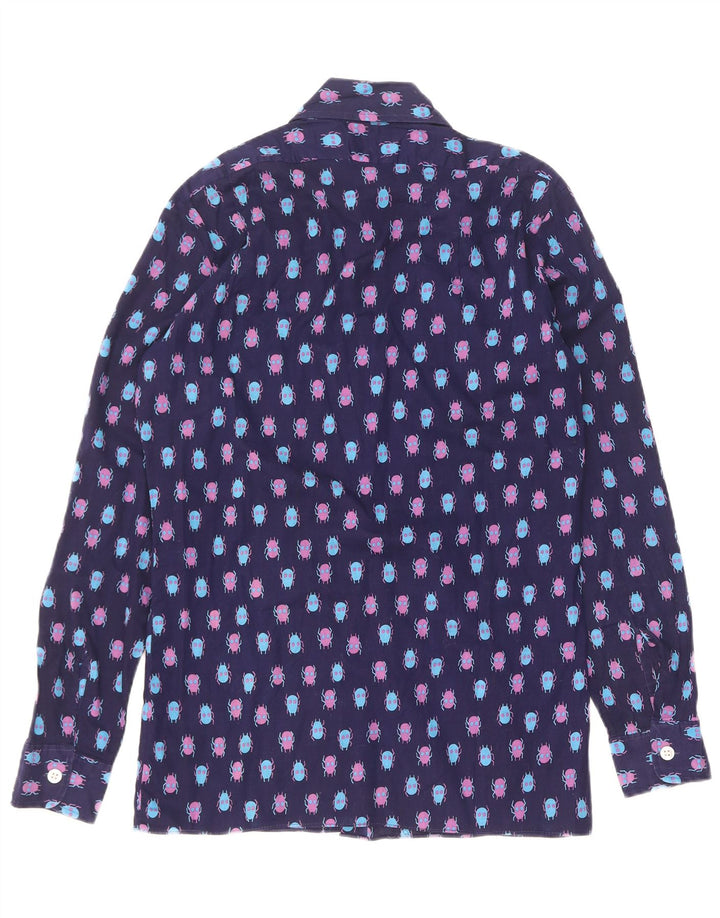 Vintage Mens Abstract Pattern Shirt Size 37 Small Navy Blue Cotton