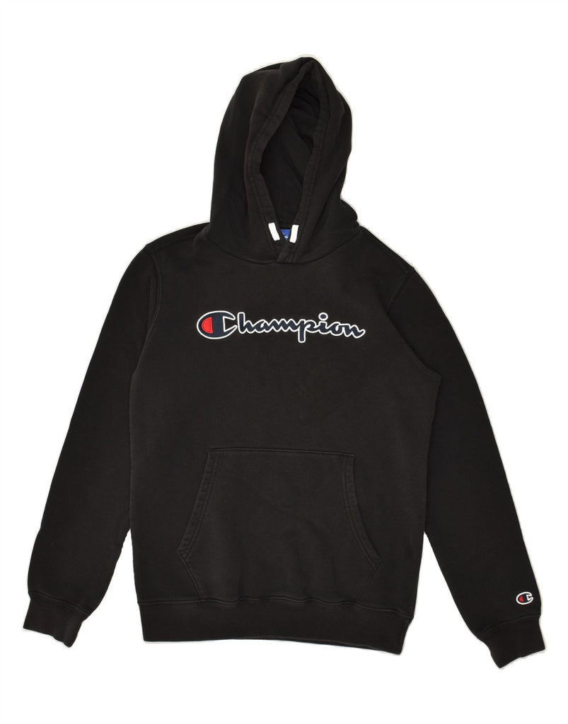 CHAMPION Boys Graphic Hoodie Jumper 13-14 Years XL Black Cotton | Vintage Champion | Thrift | Second-Hand Champion | Used Clothing | Messina Hembry 