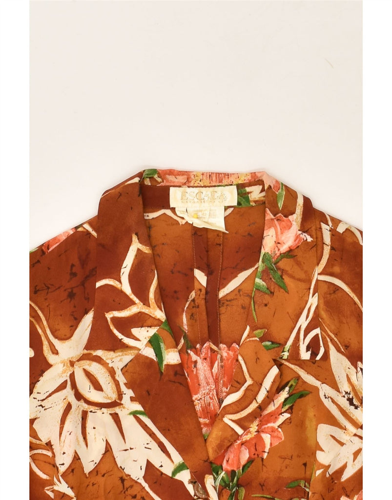 ESCADA Womens Short Sleeves Shirt Dress IT 42 Medium Brown Floral Silk | Vintage Escada | Thrift | Second-Hand Escada | Used Clothing | Messina Hembry 