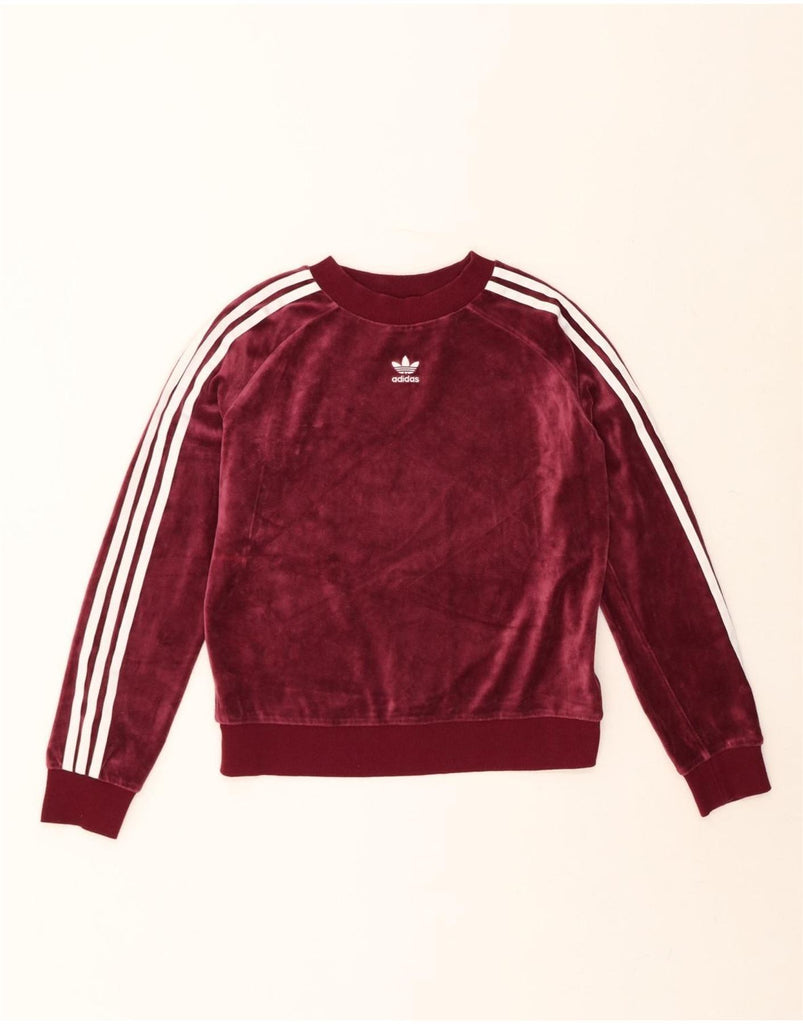 ADIDAS Womens Velour Sweatshirt Jumper UK 8 Small  Burgundy Cotton Vintage Adidas and Second-Hand Adidas from Messina Hembry 