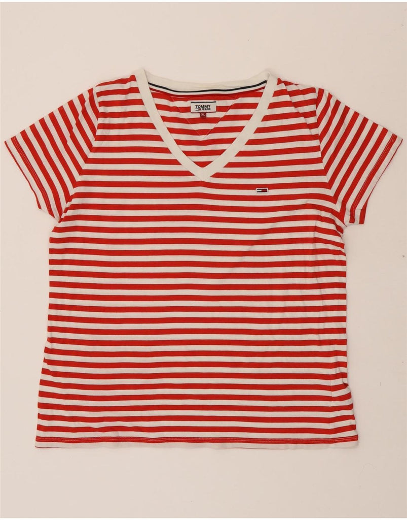 TOMMY HILFIGER Womens T-Shirt Top UK 18 XL Red Striped Cotton Vintage Tommy Hilfiger and Second-Hand Tommy Hilfiger from Messina Hembry 