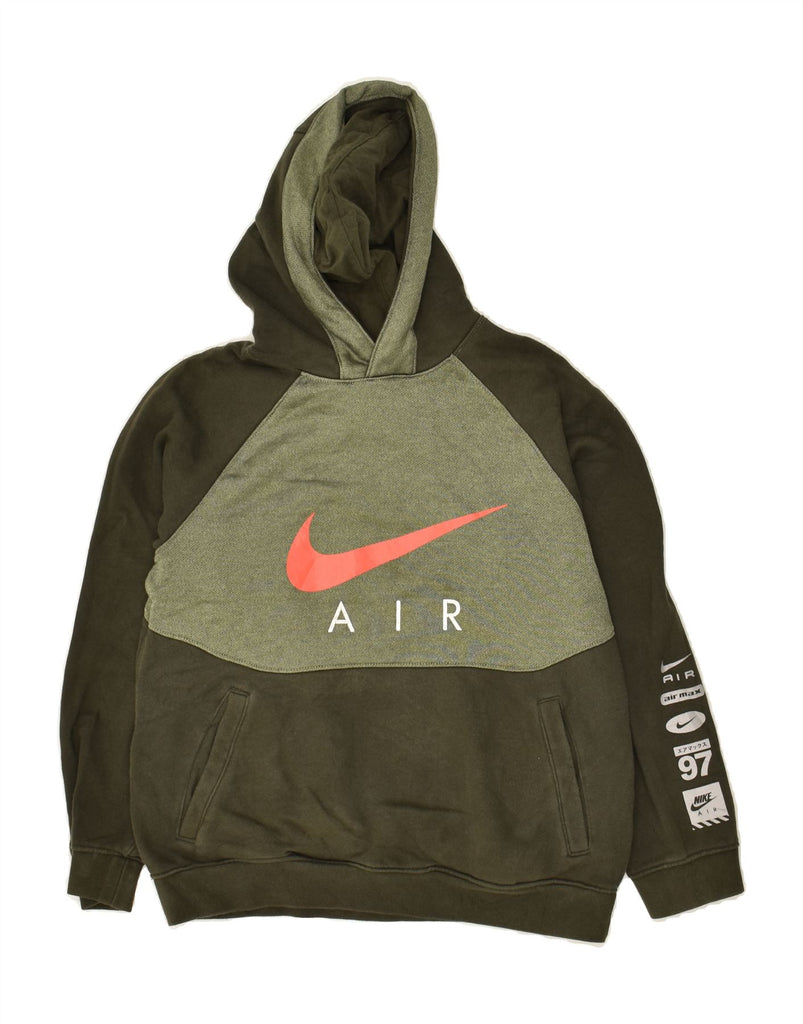 NIKE Boys Graphic Hoodie Jumper 12-13 Years Large Khaki Colourblock Cotton | Vintage Nike | Thrift | Second-Hand Nike | Used Clothing | Messina Hembry 