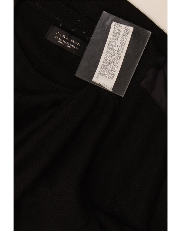 Zara Mens Crew Neck Jumper Sweater XL Black Acrylic