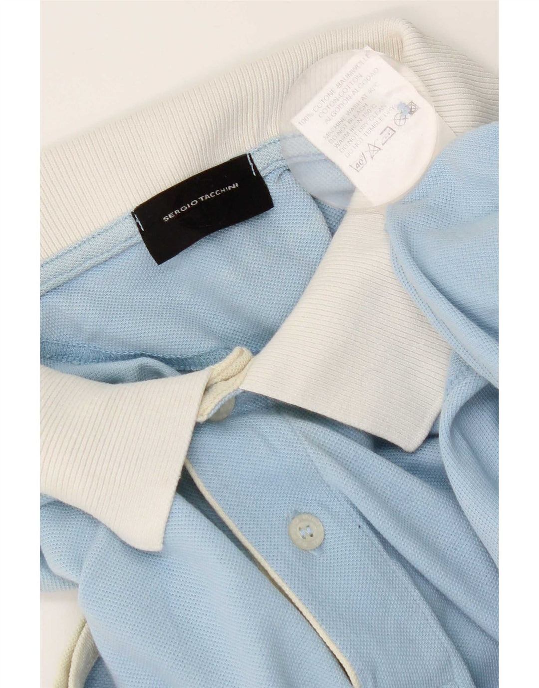 Sergio Tacchini Mens Polo Shirt IT 48 Medium Blue Colourblock Cotton