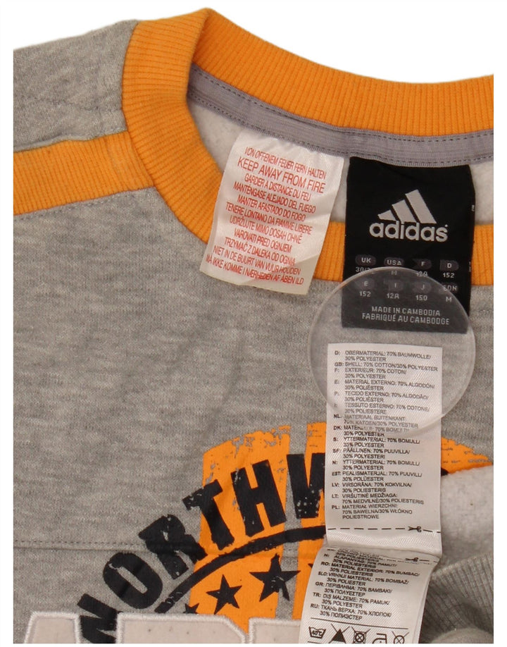 ADIDAS Girls Graphic Sweatshirt Jumper 11-12 Years Grey Flecked Cotton