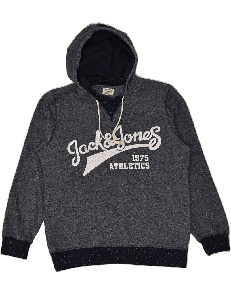 JACK & JONES Mens Graphic Hoodie Jumper Large Navy Blue Flecked | Vintage Jack & Jones | Thrift | Second-Hand Jack & Jones | Used Clothing | Messina Hembry 