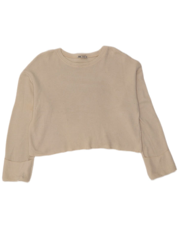 Zara Womens Crop Oversized Top Long Sleeve UK 10 Small White Viscose