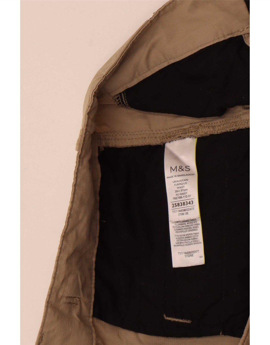 Marks & Spencer Mens Cargo Shorts XL W38 Beige Cotton