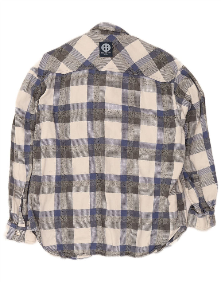 Maui and Sons Mens Flannel Shirt Medium Blue Check Cotton