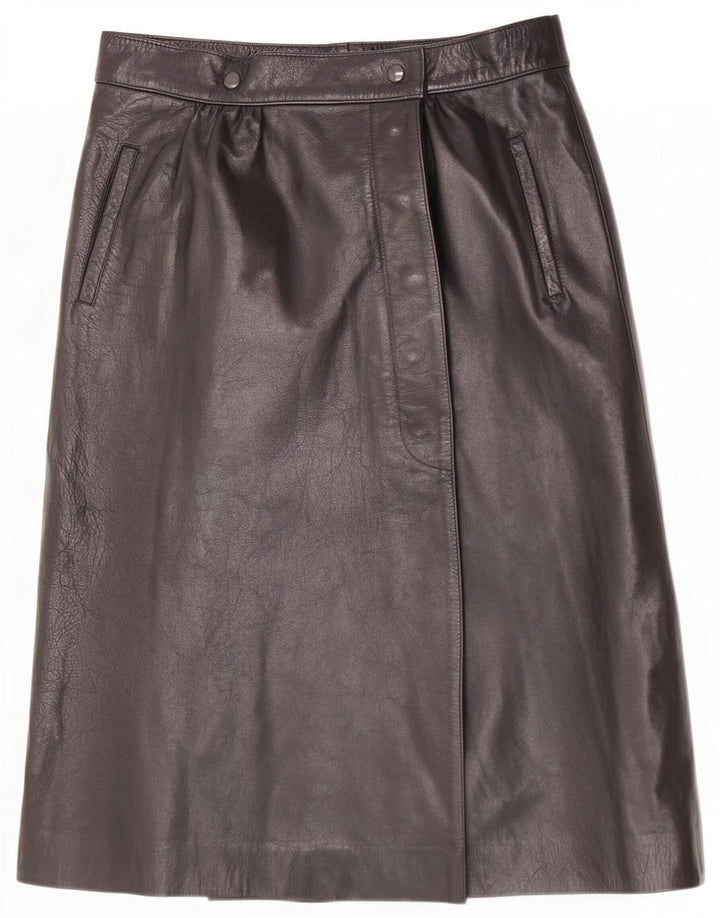 Vintage Womens Wrap Leather Skirt W28 Medium Black