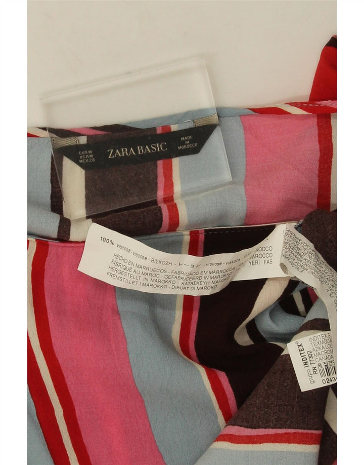 Zara Womens Crop Long Sleeve Blouse Top UK 14 Medium Multicoloured Striped