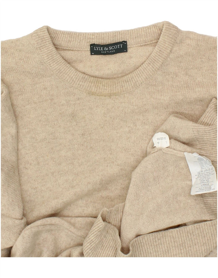 LYLE & SCOTT Mens Crew Neck Jumper Sweater Large Beige New Wool Vintage Lyle & Scott and Second-Hand Lyle & Scott from Messina Hembry 