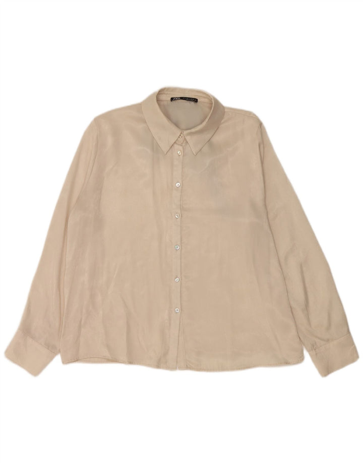 Zara Womens Shirt UK 16 Large Off White Polyester
