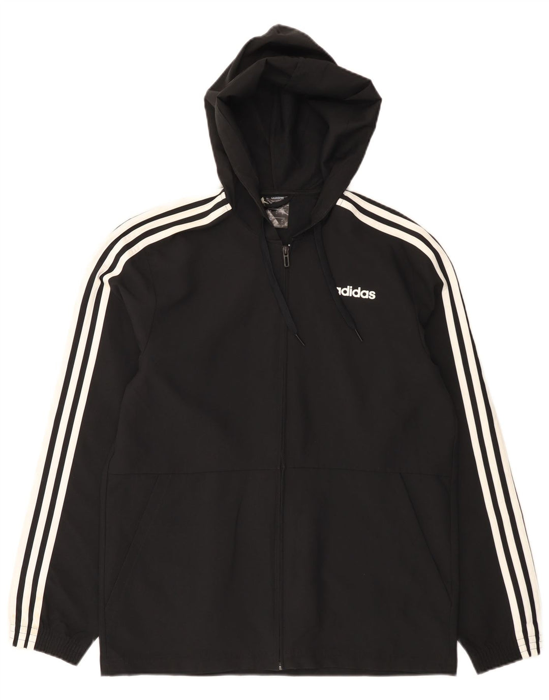 Adidas Mens Hooded Tracksuit Top Jacket Small Black Polyester
