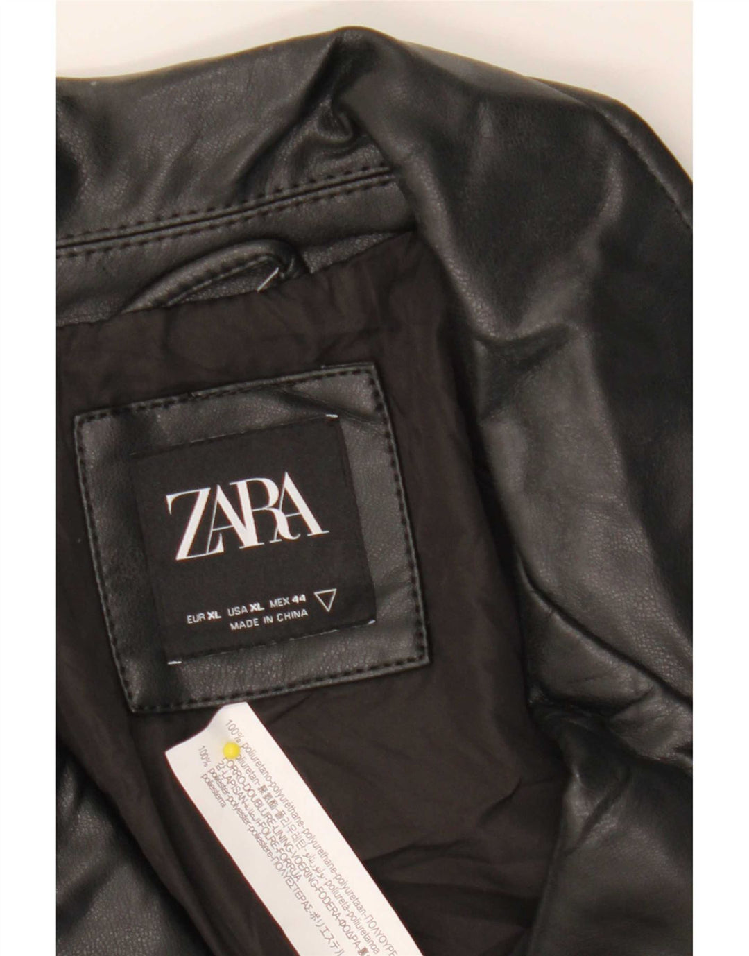 Zara Mens Faux Leather Biker Jacket UK 42 XL Black Polyurethane