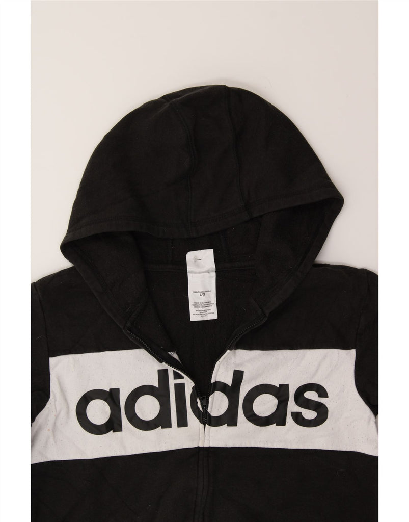 ADIDAS Boys Graphic Zip Hoodie Sweater 12-13 Years Large Black Colourblock Vintage Adidas and Second-Hand Adidas from Messina Hembry 