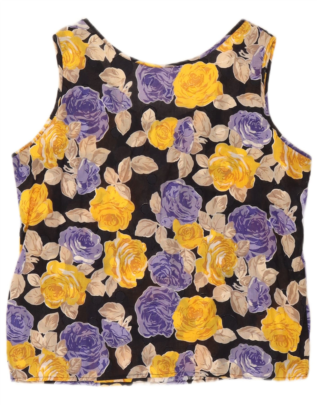 Vintage Womens Crop Sleeveless Blouse Top IT 50 XL Black Floral