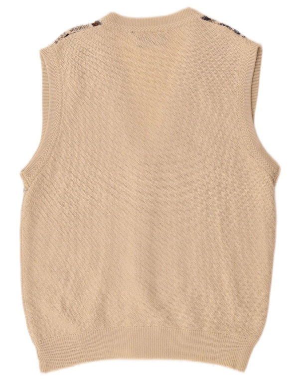 Monte Carlo Mens Sleeveless Cardigan Sweater Medium Beige Geometric