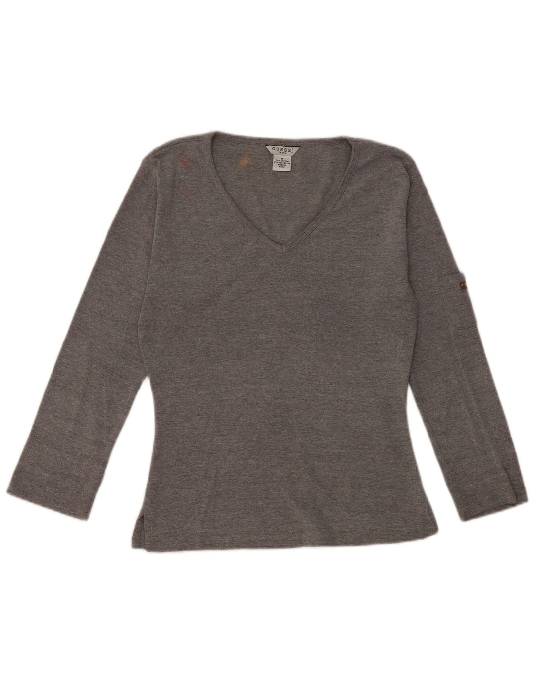 Guess Womens Crop Top Long Sleeve UK 12 Medium Grey Cotton