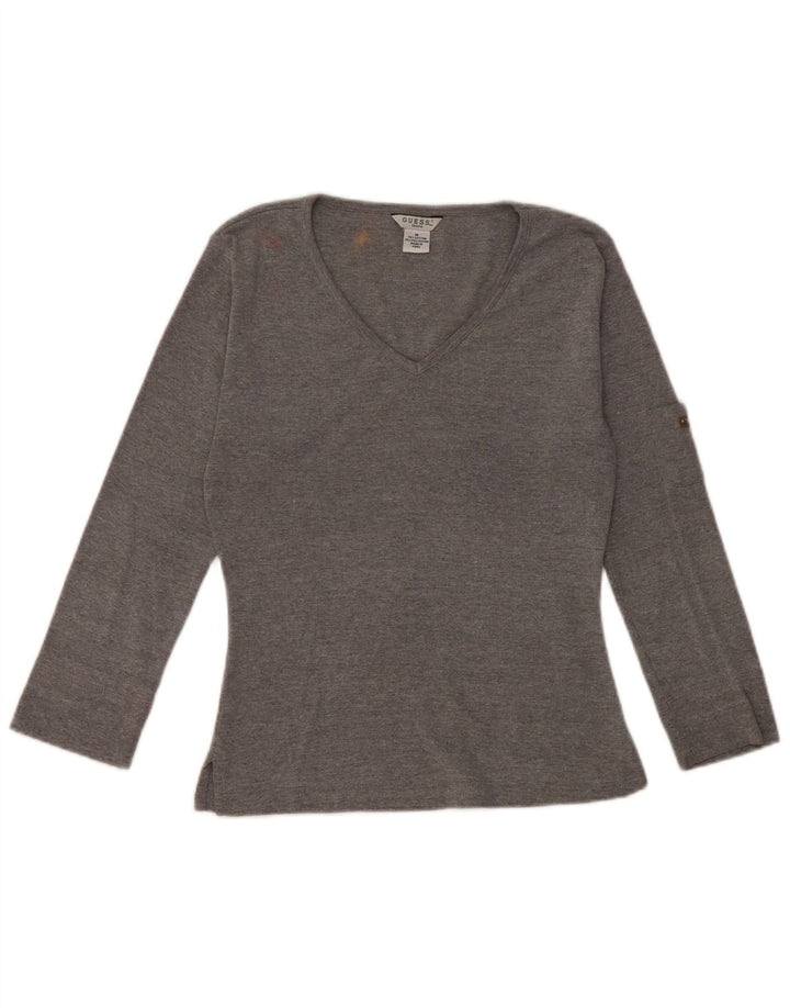 Guess Womens Crop Top Long Sleeve UK 12 Medium Grey Cotton