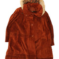 Vintage Womens Oversized Hooded Suede Overcoat UK 14 Medium Brown Leather