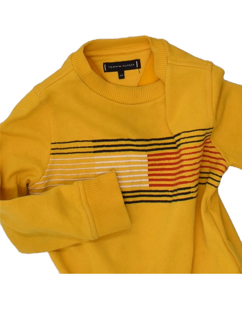 TOMMY HILFIGER Boys Sweatshirt Jumper 3-4 Years Yellow Striped Cotton | Vintage Tommy Hilfiger | Thrift | Second-Hand Tommy Hilfiger | Used Clothing | Messina Hembry 